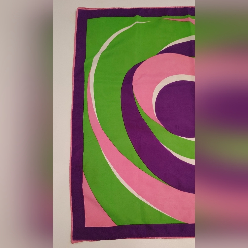 Pia Piccini Vintage Swirl Print Silk Scarf in Pink, Green & Purple - Picture 2 of 14